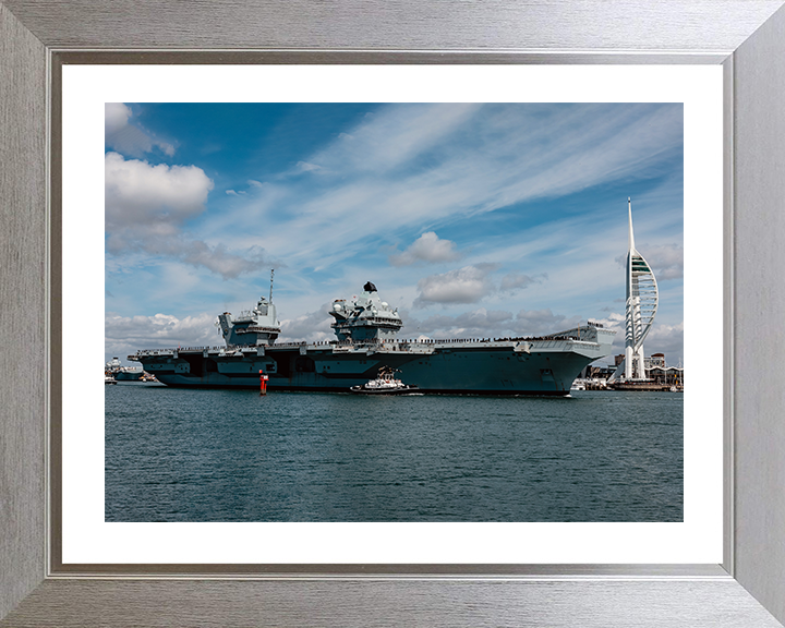 HMS Prince of Wales (R09) Photo Print - Leaving portsmouth 2025 - Royal Navy Queen Elizabeth Class Aircraft Carrier Hampshire Prints 10 x 8 Silver Frame Yes