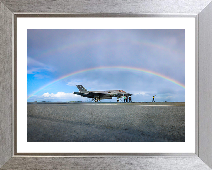 RAF F-35B Lightning with rainbow Photo Print - Royal Air Force Aircraft Hampshire Prints 10 x 8 Silver Frame Yes