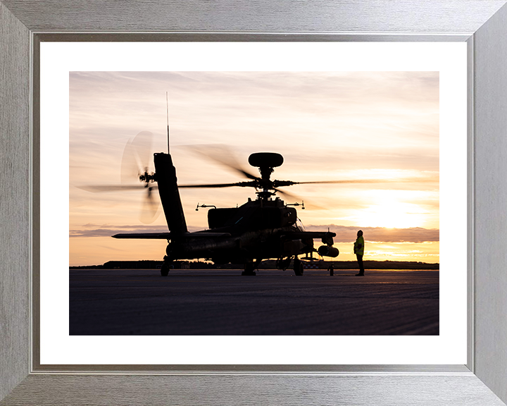 Army air Corps Apache Helicopters at sunset Silhouette Photo Print - British Army Posters, Prints, & Visual Artwork Hampshire Prints 10 x 8 Silver Frame Yes