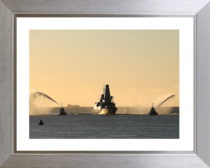 HMS Dauntless (D33) Photo Print - With Tugs 2025 - Royal Navy Type 45 Destroyer Posters, Prints, & Visual Artwork Hampshire Prints 10 x 8 Silver Frame Yes