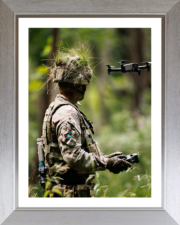 Soldier Flies an Anafi camera drone Photo Print - British Army Hampshire Prints 10 x 8 Silver Frame Yes