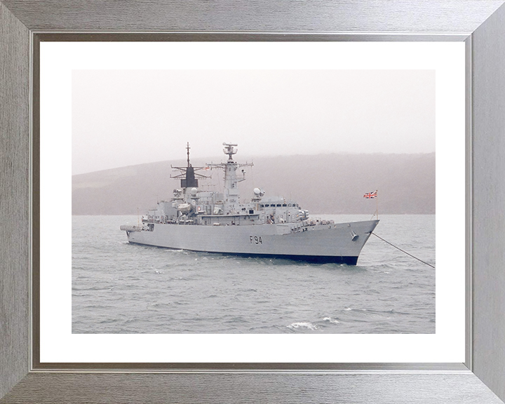 HMS Brave (F94) Royal Navy Type 22 Frigate at Anchor Photo Print Wall Art Decor Posters, Prints, & Visual Artwork Hampshire Prints 10 x 8 Silver Frame Yes