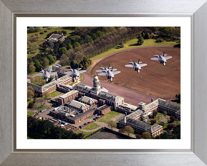 Six RAF F-35B Lightning jets above RAF College Cranwell Photo Print - Royal Air Force Aircraft Hampshire Prints 10 x 8 Silver Frame Yes