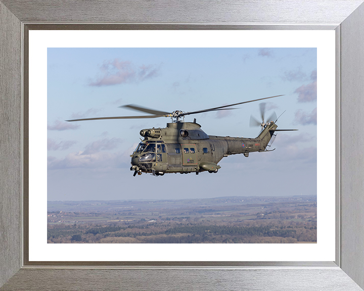 RAF Puma HC2 Helicopter in flight Photo Print - Royal Air Force Aircraft Hampshire Prints 10 x 8 Silver Frame Yes