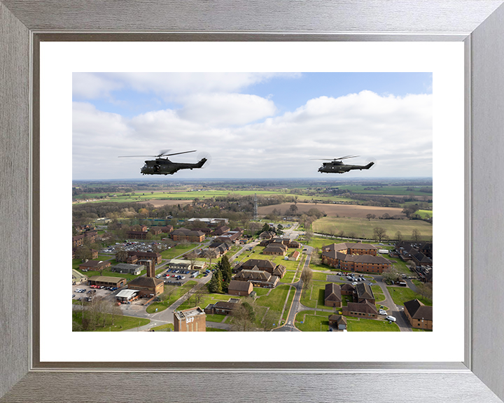 RAF Puma Helicopter in flight over RAF Shawbury Photo Print - Royal Air Force Aircraft Posters, Prints, & Visual Artwork Hampshire Prints 10 x 8 Silver Frame Yes