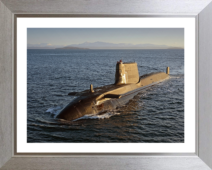 HMS Astute (S119) Photo Print - Port Bow View - Royal Navy Astute Class Submarine Hampshire Prints 10 x 8 Silver Frame Yes