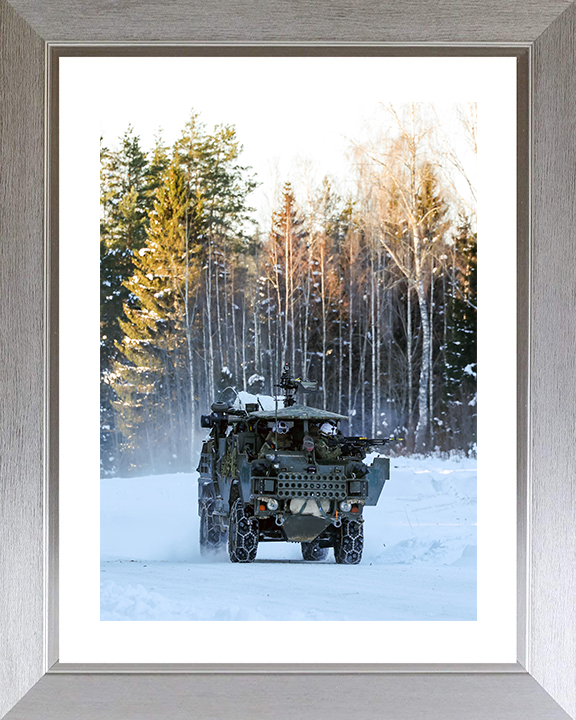 British Army Soldier operating a Jackal 2 Vehicle in the Snow Photo Print Wall Art Military Decor Posters, Prints, & Visual Artwork Hampshire Prints 10 x 8 Silver Frame Yes