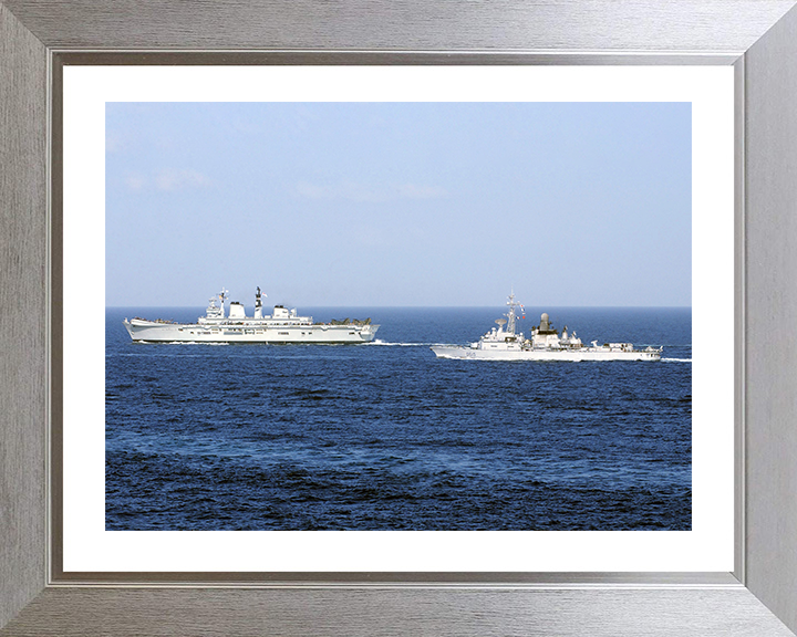 HMS Illustrious (R06) Photo Print - With USS Jean Bart - Royal Navy Invincible Class Aircraft Carrier Hampshire Prints 10 x 8 Silver Frame Yes