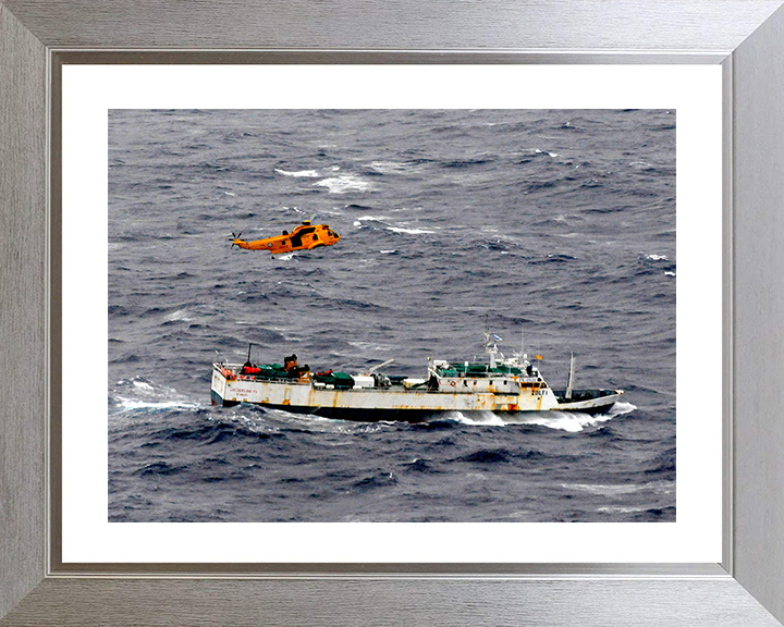 RAF (SAR) Sea King Helicopter Fisherman Rescue Photo Print - Royal Air Force Aircraft Posters, Prints, & Visual Artwork Hampshire Prints 10 x 8 Silver Frame Yes