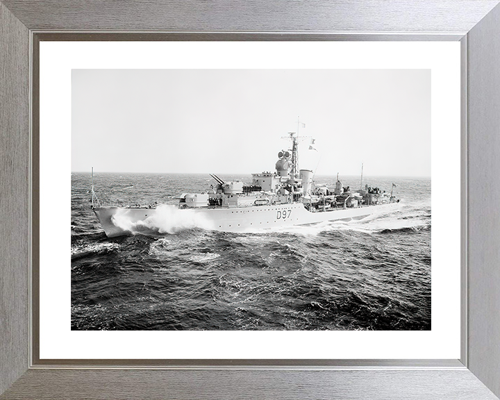 HMS Corunna (D97) Royal Navy Battle Class Destroyer Port Side View Photo Print Wall Art Decor Posters, Prints, & Visual Artwork Hampshire Prints 10 x 8 Silver Frame Yes
