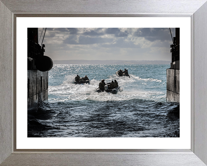 Royal Marines Deploy From RFA Lyme Bay Photo Print - Commando Hampshire Prints 10 x 8 Silver Frame Yes