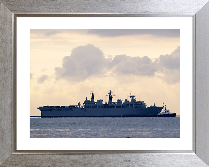 HMS Albion (L14) Royal Navy Albion Class Amphibious Ship Starboard Beam View at Sunset Photo Print Wall Art Decor Posters, Prints, & Visual Artwork Hampshire Prints 10 x 8 Silver Frame Yes