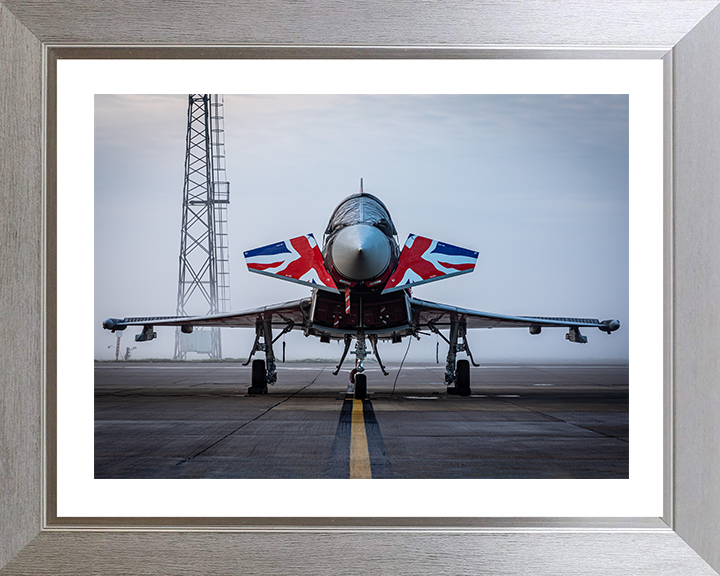 RAF Typhoon with Union Jacks on a runway Photo Print - Royal Air Force Aircraft Hampshire Prints 10 x 8 Silver Frame Yes