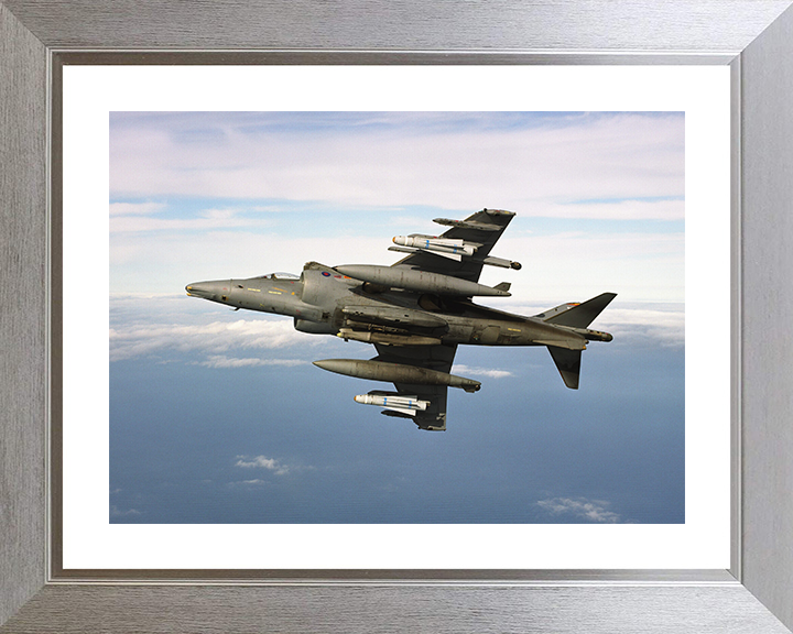RAF Harrier Jet Banking 2002 Photo Print - Royal Air Force Aircraft Posters, Prints, & Visual Artwork Hampshire Prints 10 x 8 Silver Frame Yes