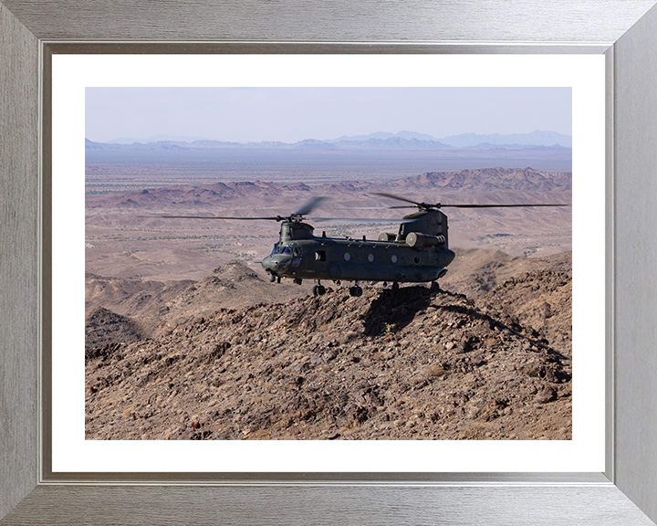 RAF Chinook Helicopter two-wheeled landing Photo Print - Royal Air Force Aircraft Hampshire Prints 10 x 8 Silver Frame Yes