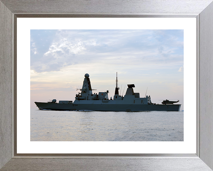HMS Diamond (D34) Royal Navy Type 45 Destroyer Port Side Silhouette 2012 Photo Print Wall Art Decor Posters, Prints, & Visual Artwork Hampshire Prints 10 x 8 Silver Frame Yes