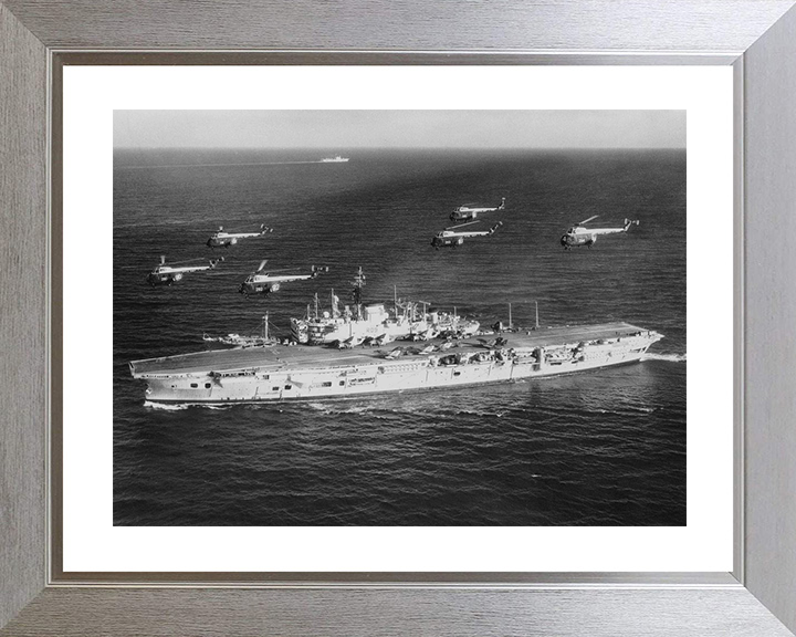 HMS Ark Royal (R09) Royal Navy Audacious Class Aircraft Carrier Whirlwind Flyover 1960 Photo Print Wall Art Decor Posters, Prints, & Visual Artwork Hampshire Prints 10 x 8 Silver Frame Yes