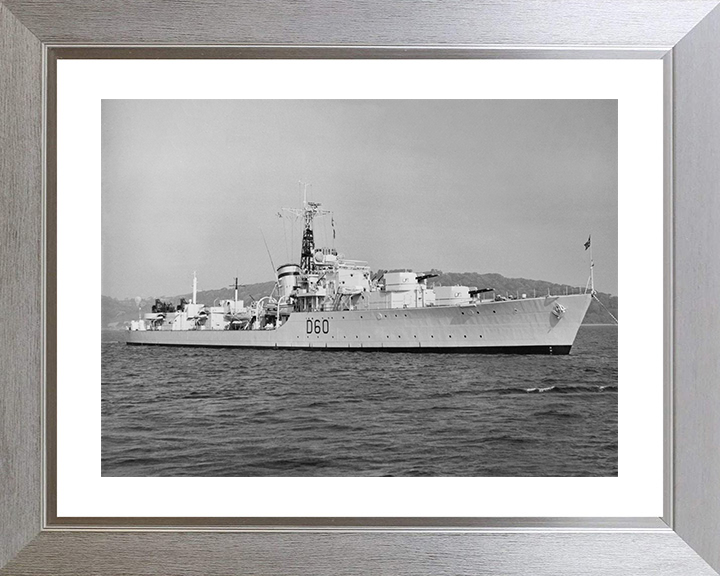 HMS Sluys (D60) Photo Print - At a Buoy 1949 - Royal Navy Battle Class Destroyer Posters, Prints, & Visual Artwork Hampshire Prints 10 x 8 Silver Frame Yes