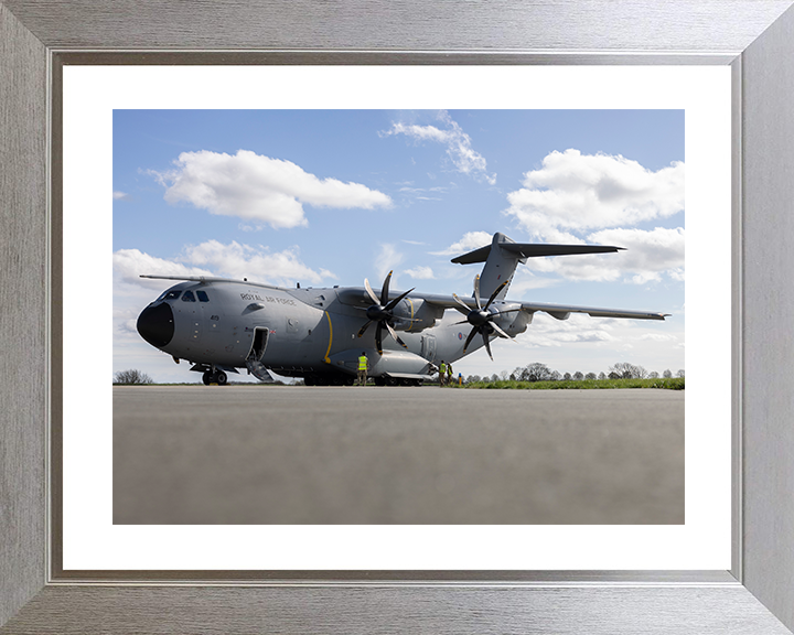 RAF Atlas A400M At RAF Wittering Photo Print Royal Air Force Wall Art Aviation Decor Posters, Prints, & Visual Artwork Hampshire Prints 10 x 8 Silver Frame Yes