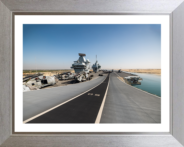 HMS Prince of Wales (R09) Photo Print - Flight Deck 2025 - Royal Navy Queen Elizabeth Class Aircraft Carrier Hampshire Prints 10 x 8 Silver Frame Yes