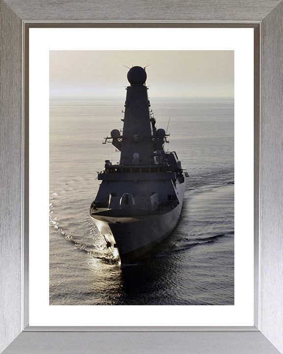 HMS Diamond (D34) Royal Navy Type 45 Destroyer Bow View at Sunset Photo Print Wall Art Decor Posters, Prints, & Visual Artwork Hampshire Prints 10 x 8 Silver Frame Yes