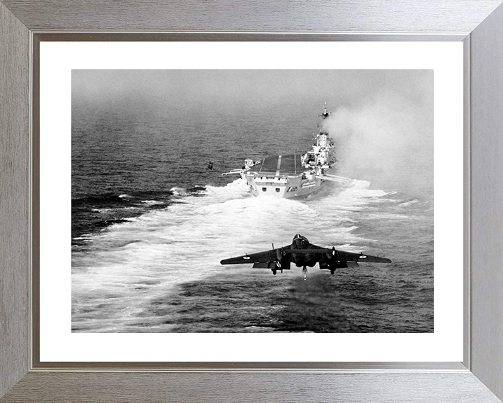 HMS Ark Royal (R09) Royal Navy Audacious Class Aircraft CarrierWith Sea Vixen Photo Print Wall Art Decor Posters, Prints, & Visual Artwork Hampshire Prints 10 x 8 Silver Frame Yes
