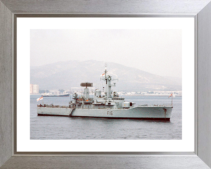 HMS Diomede (F16) Royal Navy Leander Class Frigate Starboard View at Anchor Photo Print Wall Art Decor Posters, Prints, & Visual Artwork Hampshire Prints 10 x 8 Silver Frame Yes