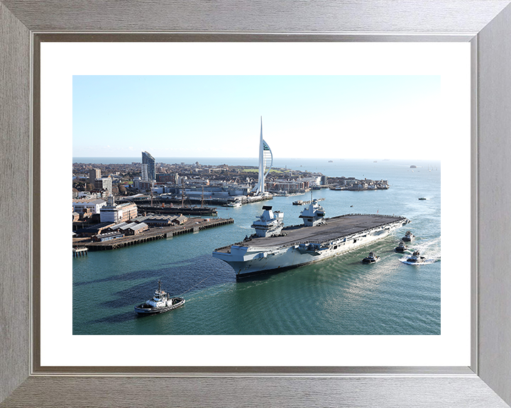 HMS Prince of Wales (R09) Photo Print - Homecoming 2025 - Royal Navy Queen Elizabeth Class Aircraft Carrier Posters, Prints, & Visual Artwork Hampshire Prints 10 x 8 Silver Frame Yes
