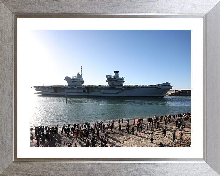 HMS Prince of Wales (R09) Photo Print - Old Portsmouth 2025 - Royal Navy Queen Elizabeth Class Aircraft Carrier Posters, Prints, & Visual Artwork Hampshire Prints 10 x 8 Silver Frame Yes