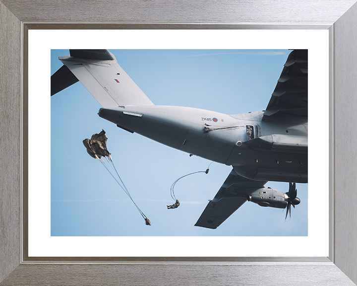 British Army Parachute Regiment Soldiers Deploy From An RAF A400M Atlas Photo Print Wall Art Posters, Prints, & Visual Artwork Hampshire Prints 10 x 8 Silver Frame Yes