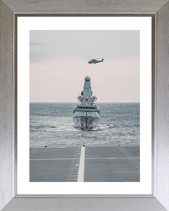HMS Dragon (D35) Royal Navy Type 45 Destroyer From a Flight Deck Photo Print Wall Art Decor Posters, Prints, & Visual Artwork Hampshire Prints 10 x 8 Silver Frame Yes