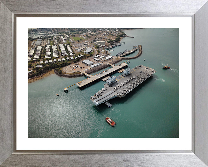 HMS Prince of Wales (R09) Photo Print - Darwin 2025 - Royal Navy Queen Elizabeth Class Aircraft Carrier Hampshire Prints 10 x 8 Silver Frame Yes