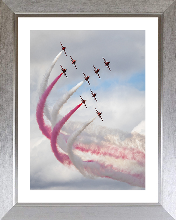RAF Red Arrows Roll Demo 2025 Photo Print - Royal Air Force Aircraft Hampshire Prints 10 x 8 Silver Frame Yes