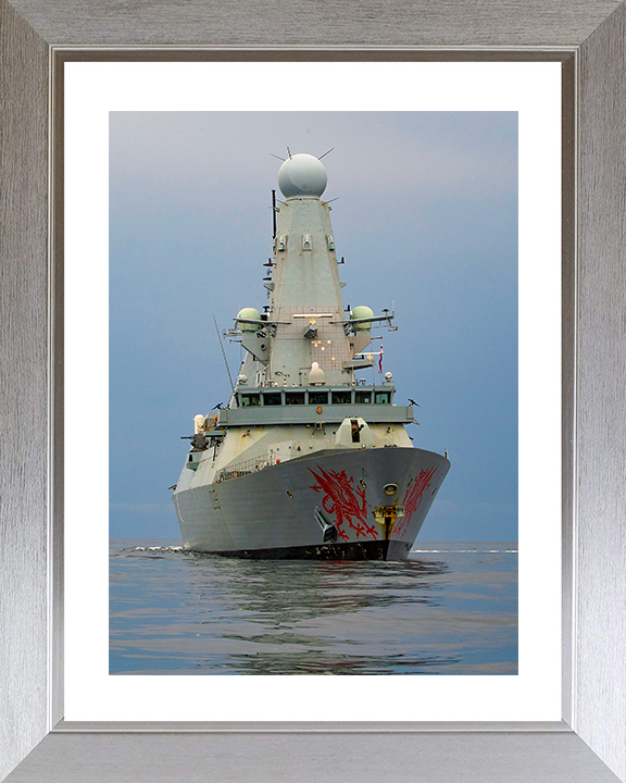 HMS Dragon (D35) Royal Navy Type 45 Destroyer Low Starboard Bow View Photo Print Wall Art Decor Posters, Prints, & Visual Artwork Hampshire Prints 10 x 8 Silver Frame Yes