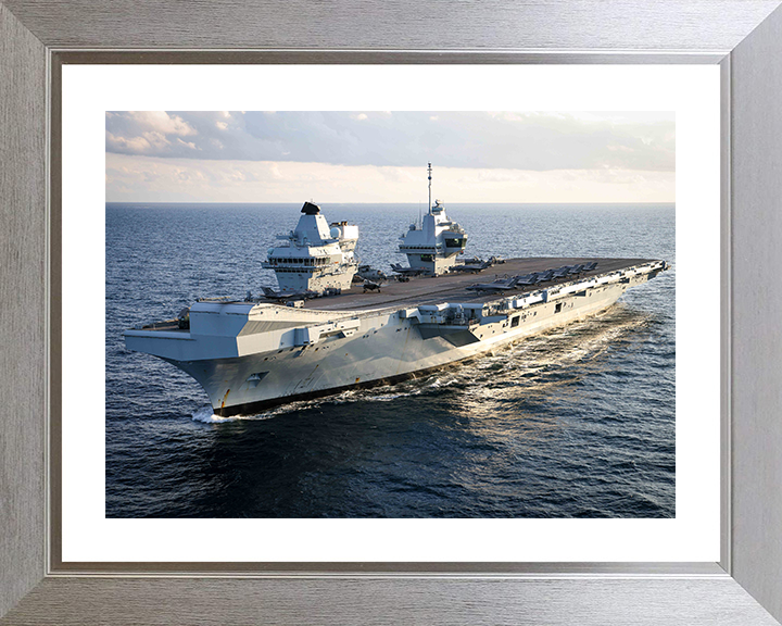 HMS Prince of Wales (R09) Photo Print - At Sea July 2025 - Royal Navy Queen Elizabeth Class Aircraft Carrier Hampshire Prints 10 x 8 Silver Frame Yes