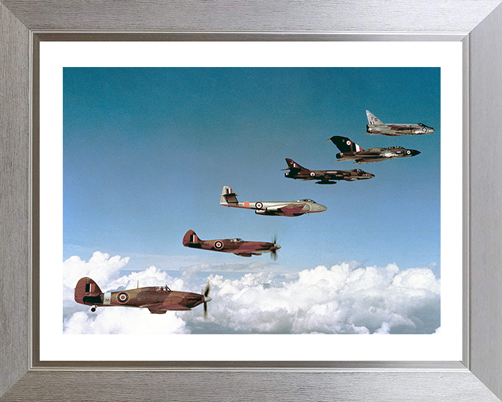 RAF Fighters 1940-1960 in flight Photo Print - Royal Air Force Aircraft Hampshire Prints 10 x 8 Silver Frame Yes