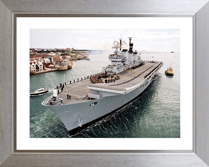 HMS Ark Royal (R07) Royal Navy Invincible Class Aircraft Carrier Passing Old Portsmouth Photo Print Wall Art Decor Posters, Prints, & Visual Artwork Hampshire Prints 10 x 8 Silver Frame Yes