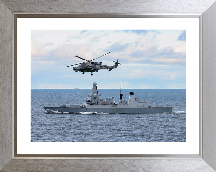 HMS Diamond (D34) Royal Navy Type 45 Destroyer With Wildcat Helicopter Photo Print Wall Art Decor Posters, Prints, & Visual Artwork Hampshire Prints 10 x 8 Silver Frame Yes