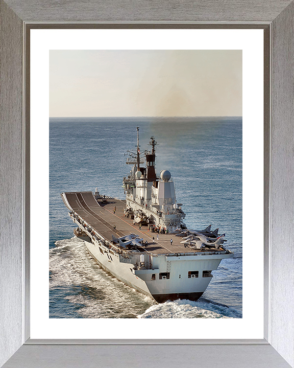 HMS Ark Royal (R07) Photo Print - Stern View 2010 - Royal Navy Invincible Class Aircraft Carrier Hampshire Prints 10 x 8 Silver Frame Yes