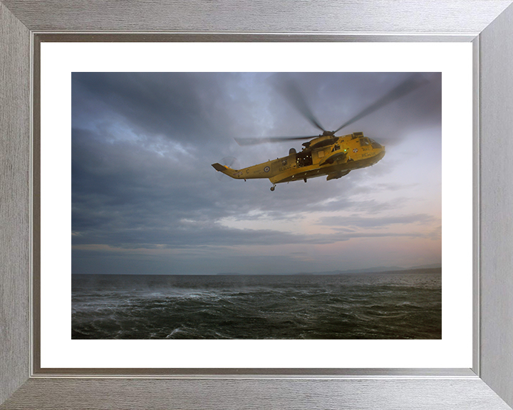 RAF (SAR) Sea King Helicopter Piloted by Prince William Photo Print - Royal Air Force Aircraft Posters, Prints, & Visual Artwork Hampshire Prints 10 x 8 Silver Frame Yes