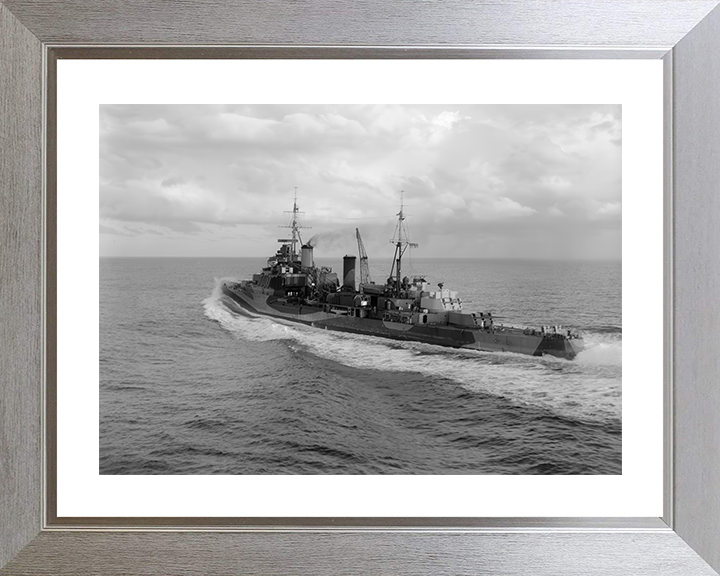 HMS Mauritius (80) Photo Print - At sea 1942 - Royal Navy Fiji Class Light Cruiser Posters, Prints, & Visual Artwork Hampshire Prints 10 x 8 Silver Frame Yes
