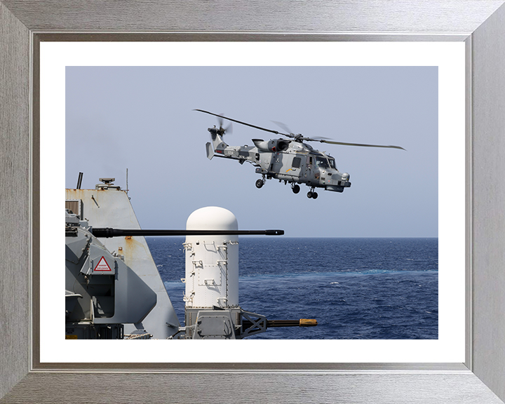 Wildcat Helicopter With Phalanx Weapon System Photo Print - Royal Navy Aircraft Hampshire Prints 10 x 8 Silver Frame Yes