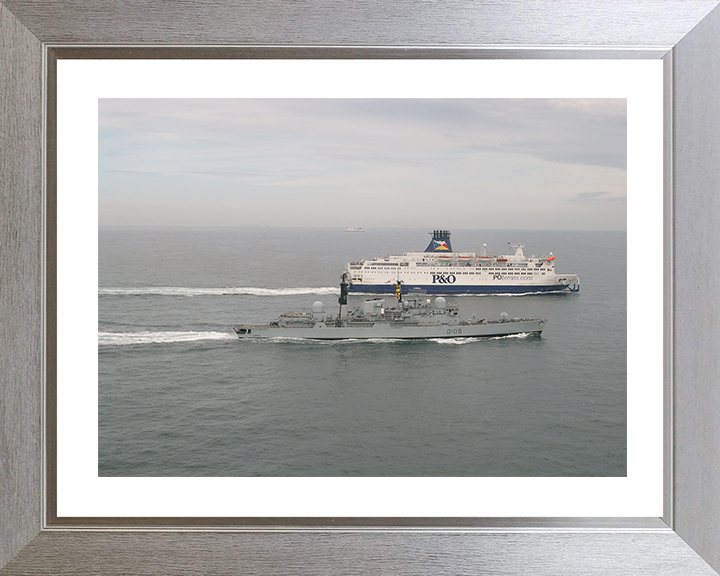HMS Cardiff (D108) Photo Print - Dover Strait 2003 - Royal Navy Type 42 Destroyer Posters, Prints, & Visual Artwork Hampshire Prints 10 x 8 Silver Frame Yes