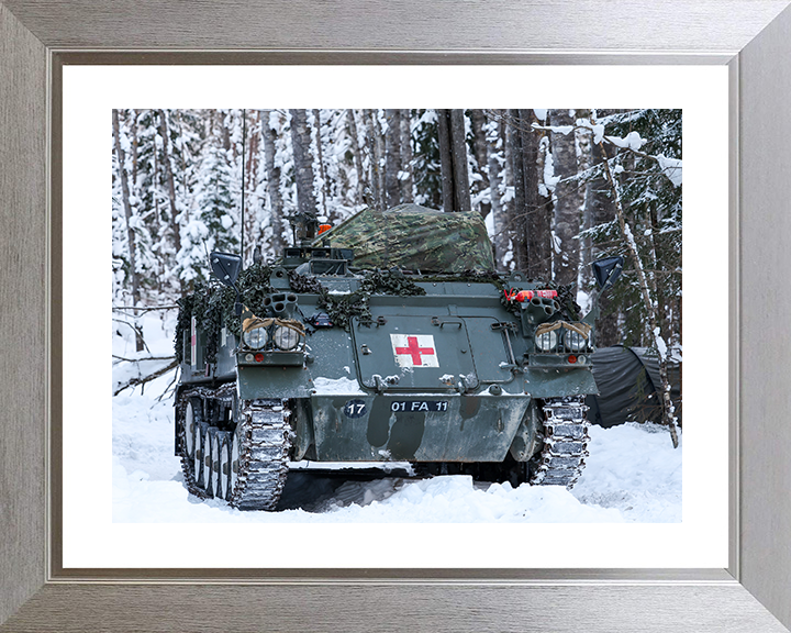 British Army Battlefield Ambulance in the Snow Photo Print Wall Art Military Vehicle Decor Poster Posters, Prints, & Visual Artwork Hampshire Prints 10 x 8 Silver Frame Yes