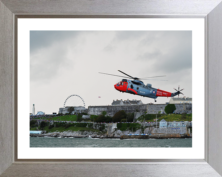 Sea King (SAR) Helicopter Over Plymouth Sound 2012 Photo Print - Royal Navy Aircraft Posters, Prints, & Visual Artwork Hampshire Prints 10 x 8 Silver Frame Yes