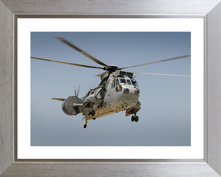 Sea King Helicopter Flying Over Afghanistan 2011 Photo Print - Royal Navy Aircraft Posters, Prints, & Visual Artwork Hampshire Prints 10 x 8 Silver Frame Yes