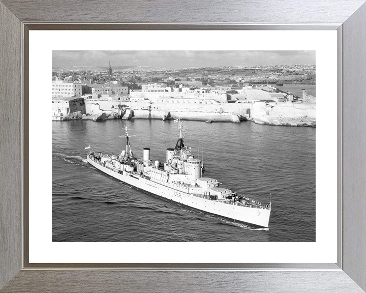 HMS Bermuda (52) Royal Navy Fiji Class Light Cruiser Leaving Harbour Photo Print Wall Art Decor Posters, Prints, & Visual Artwork Hampshire Prints 10 x 8 Silver Frame Yes