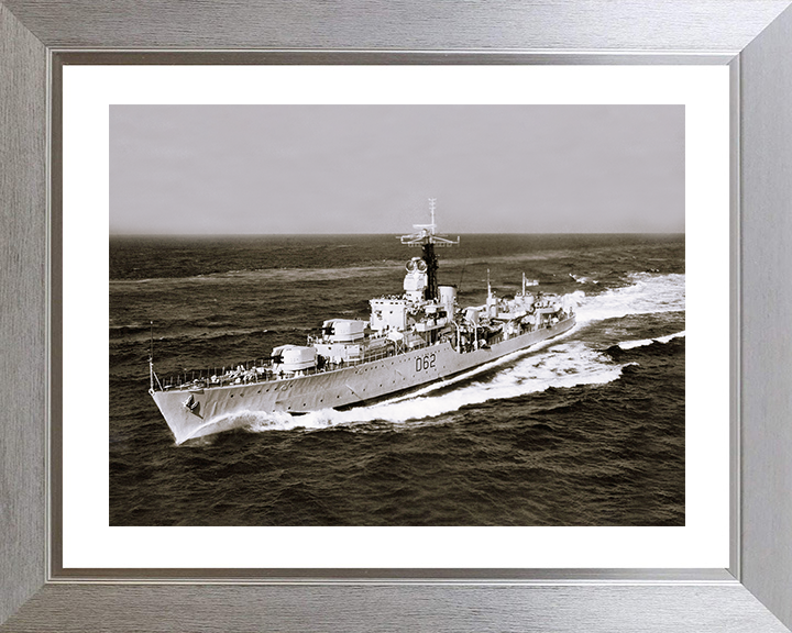 HMS Jutland (D62) Photo Print - At Sea 1961 - Royal Navy Battle Class Destroyer Posters, Prints, & Visual Artwork Hampshire Prints 10 x 8 Silver Frame Yes
