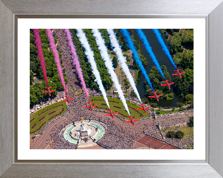 RAF Red Arrows Over Buckingham Palace 2025 Photo Print - Royal Air Force Aircraft Hampshire Prints 10 x 8 Silver Frame Yes