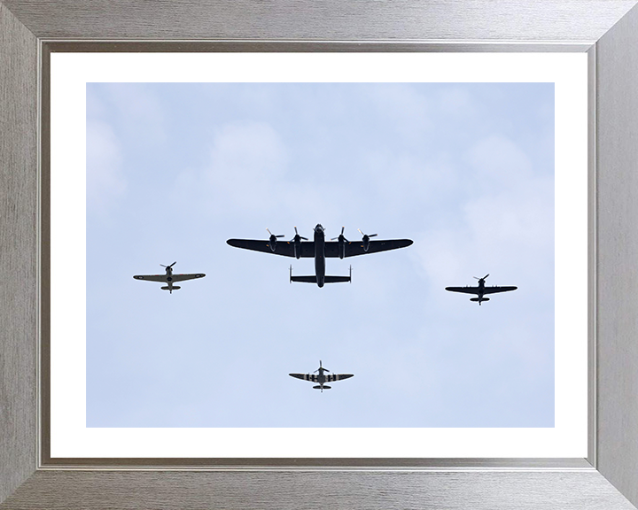 RAF Lancaster Spitfire hurricane Flyover Photo Print - Royal Air Force Aircraft Hampshire Prints 10 x 8 Silver Frame Yes